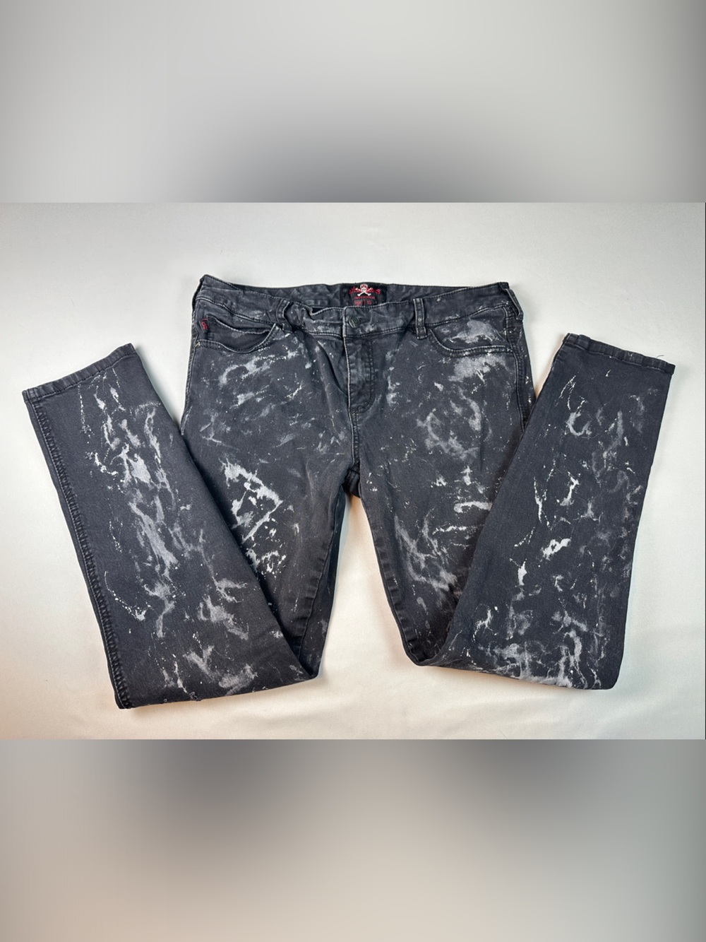 Royal Bones Women’s Black Jeans Distressed Paint Size 15 White Marble Wash